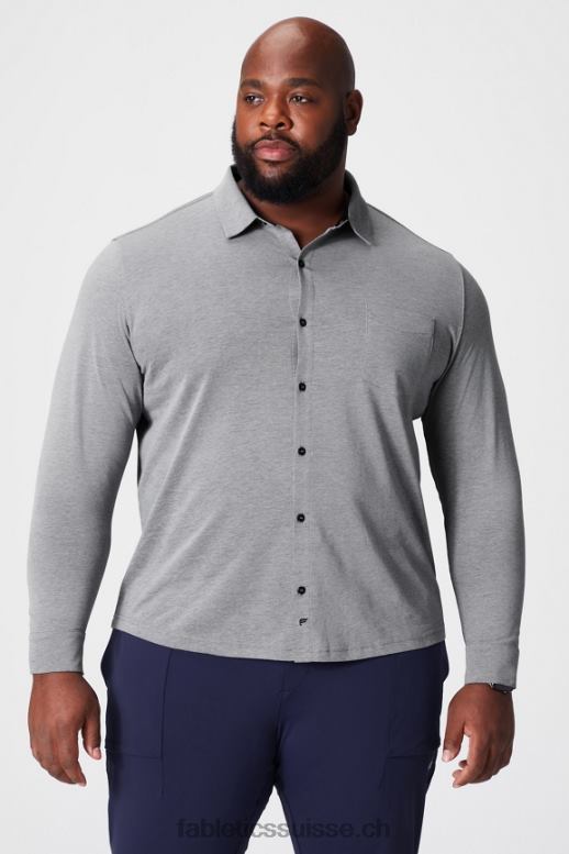 Hommes le tableau de bord à manches longues boutonné B0B6R3585 gris chiné classique Fabletics