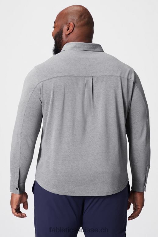 Hommes le tableau de bord à manches longues boutonné B0B6R3585 gris chiné classique Fabletics