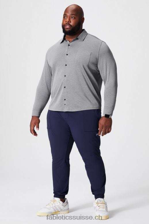 Hommes le tableau de bord à manches longues boutonné B0B6R3585 gris chiné classique Fabletics