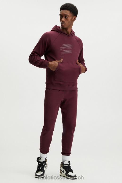 Hommes le sweat à capuche d\'après-match B0B6R3725 logo rapide brillant merlot Fabletics