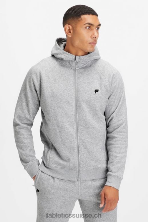 Hommes le sweat à capuche entièrement zippé B0B6R3706 gris chiné classique Fabletics