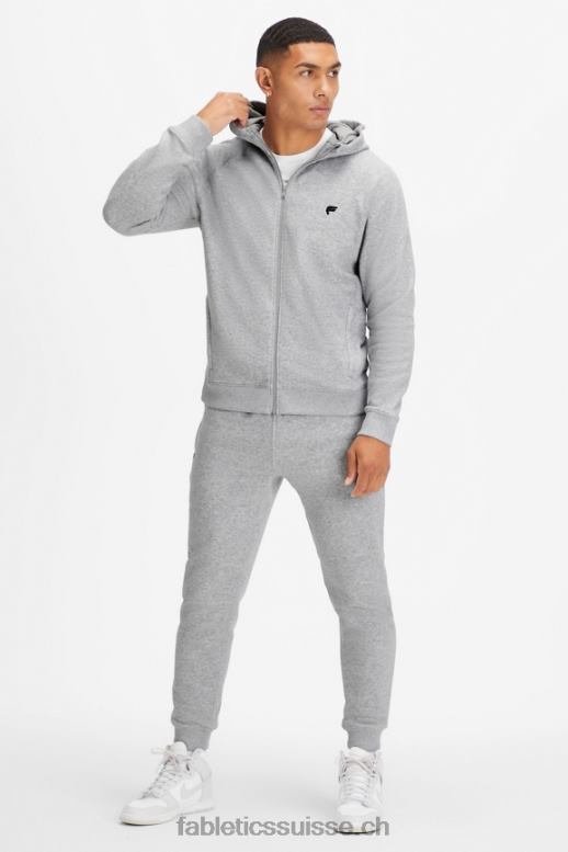 Hommes le sweat à capuche entièrement zippé B0B6R3706 gris chiné classique Fabletics