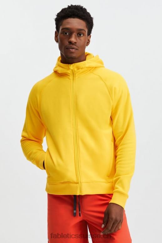 Hommes le sweat à capuche entièrement zippé B0B6R3708 jaune vintage Fabletics