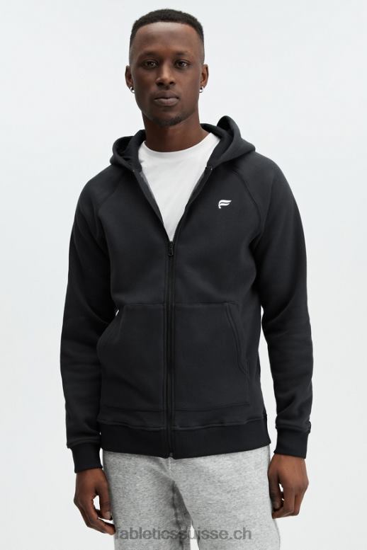 Hommes le sweat à capuche entièrement zippé d'après-match B0B6R3719 noir Fabletics