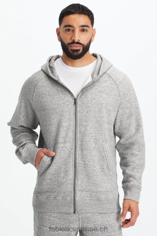 Hommes le sweat à capuche entièrement zippé d'après-match B0B6R3720 gris chiné Fabletics