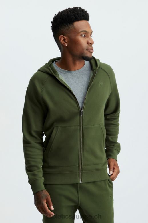 Hommes le sweat à capuche entièrement zippé d'après-match B0B6R3721 olive verte Fabletics