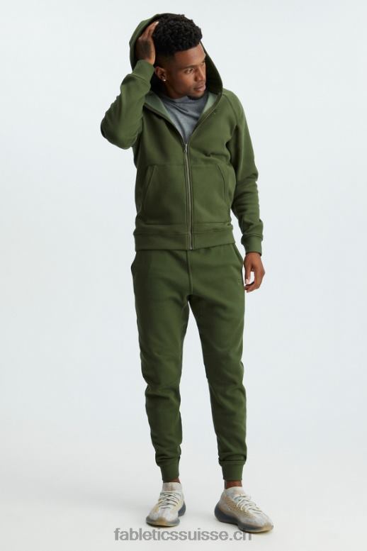 Hommes le sweat à capuche entièrement zippé d\'après-match B0B6R3721 olive verte Fabletics