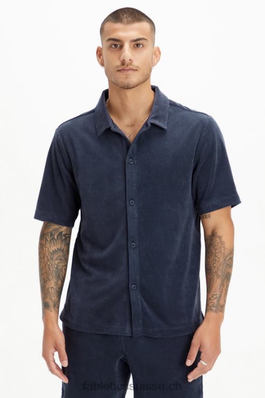 Hommes l'île boutonnée en éponge B0B6R3557 marine classique Fabletics