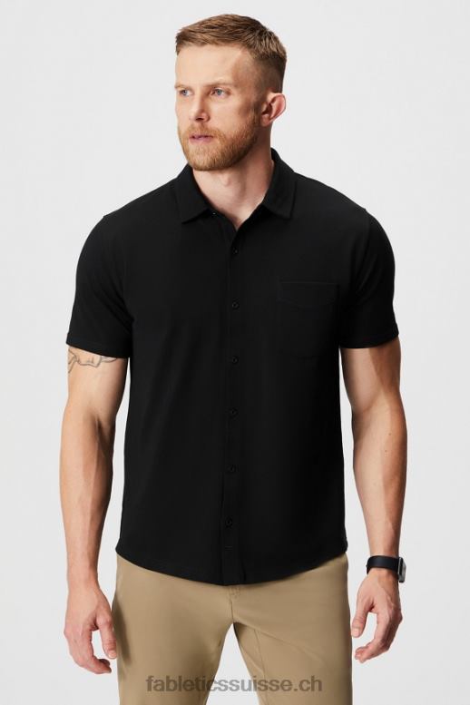 Hommes le tiret boutonné à manches courtes vers le haut B0B6R3535 noir Fabletics