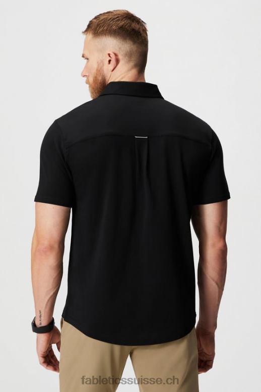 Hommes le tiret boutonné à manches courtes vers le haut B0B6R3535 noir Fabletics