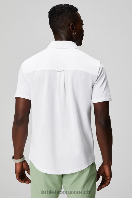 Hommes le tiret boutonné à manches courtes vers le haut B0B6R3536 blanc classique Fabletics