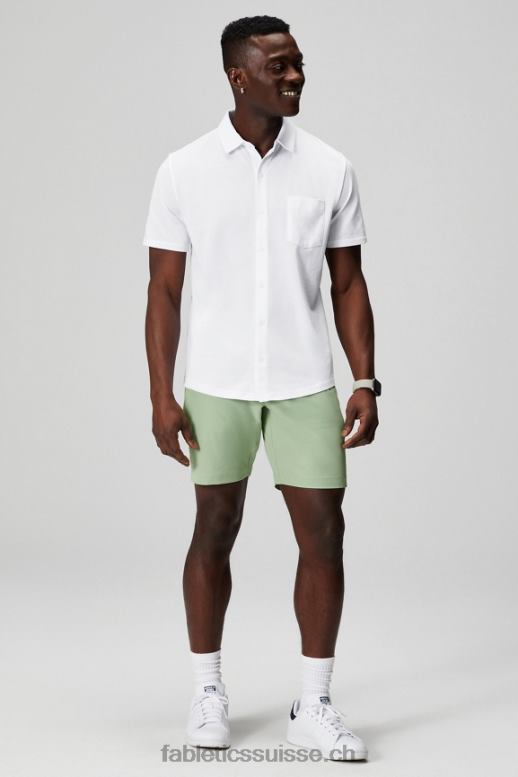 Hommes le tiret boutonné à manches courtes vers le haut B0B6R3536 blanc classique Fabletics