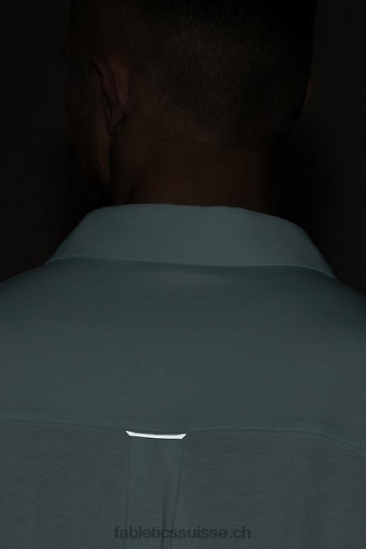 Hommes le tiret boutonné à manches courtes vers le haut B0B6R3537 bleu nordique chiné Fabletics