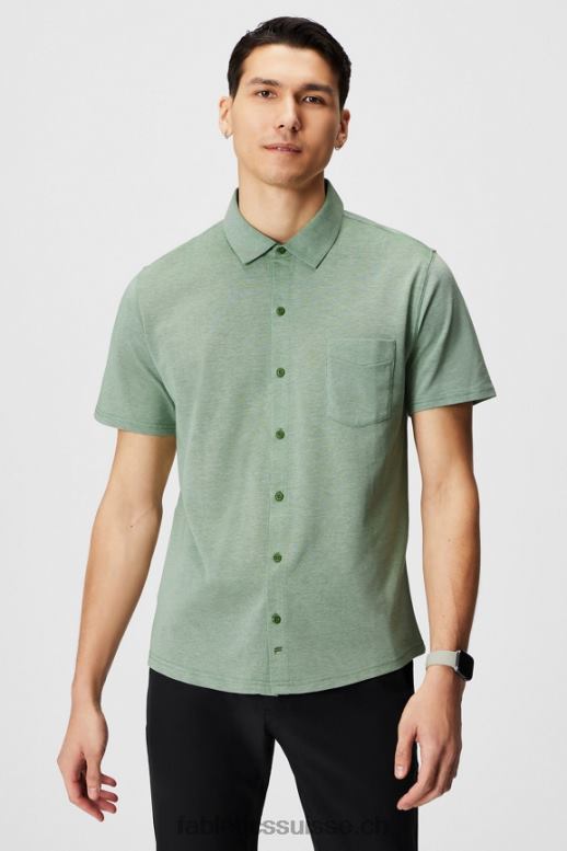 Hommes le tiret boutonné à manches courtes vers le haut B0B6R3538 bruyère néo olive Fabletics