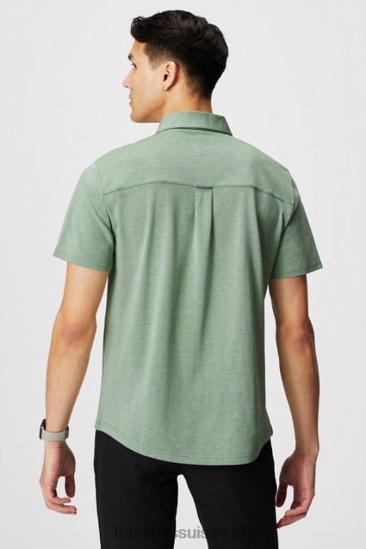 Hommes le tiret boutonné à manches courtes vers le haut B0B6R3538 bruyère néo olive Fabletics