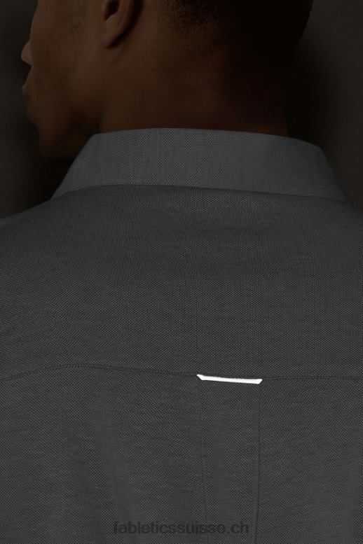 Hommes le tiret boutonné à manches courtes vers le haut B0B6R3539 gris chiné classique Fabletics
