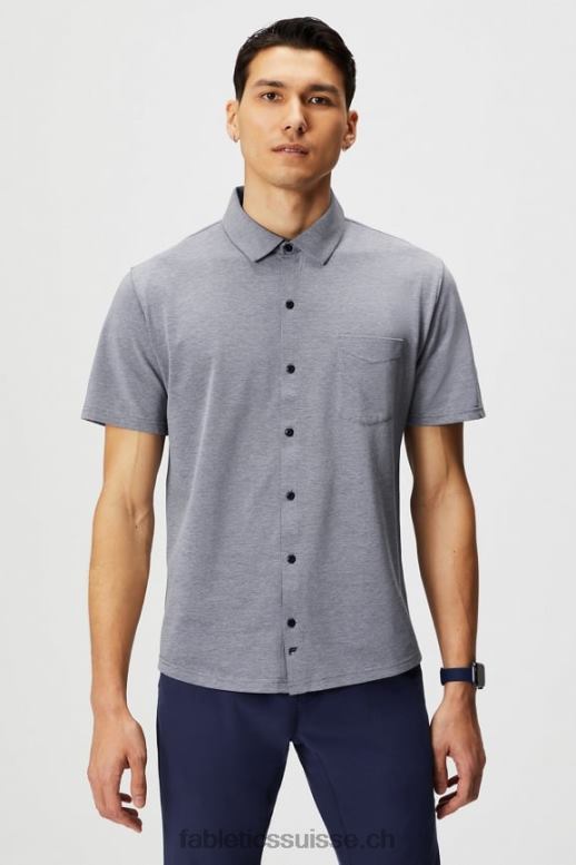 Hommes le tiret boutonné à manches courtes vers le haut B0B6R3540 bruyère bleu marine profond Fabletics