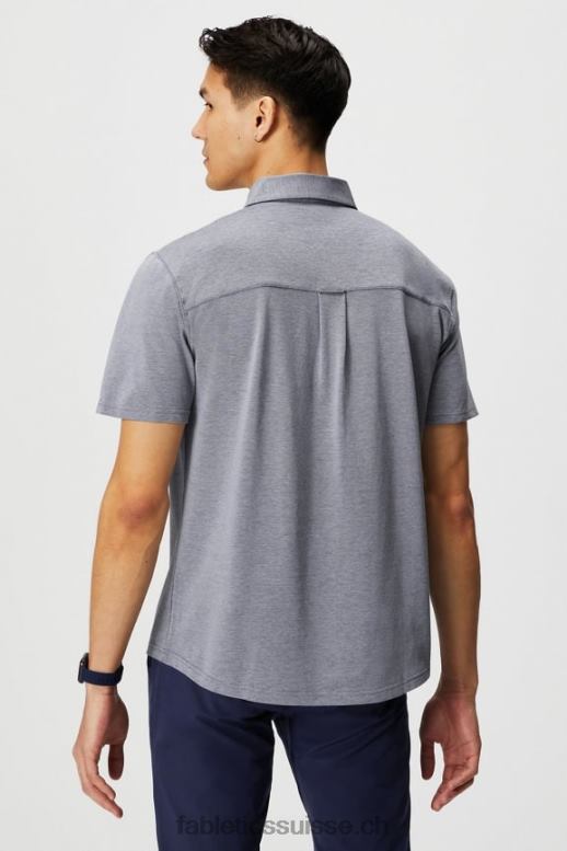 Hommes le tiret boutonné à manches courtes vers le haut B0B6R3540 bruyère bleu marine profond Fabletics
