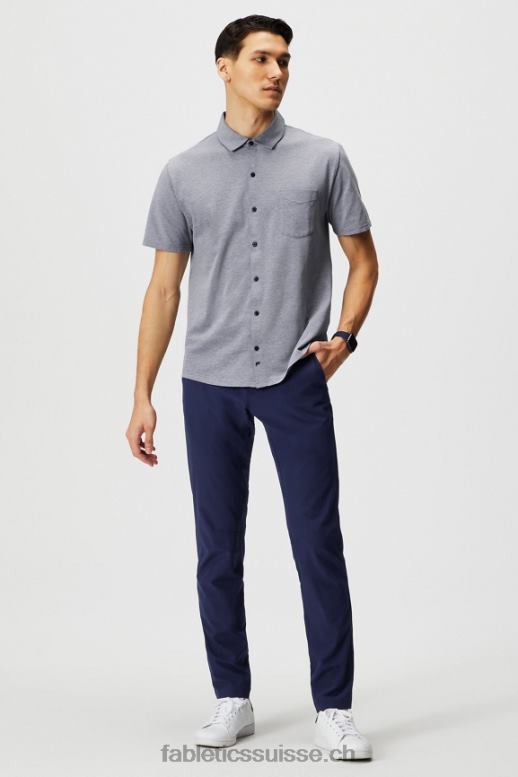 Hommes le tiret boutonné à manches courtes vers le haut B0B6R3540 bruyère bleu marine profond Fabletics